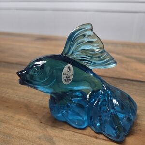 Fenton Glass Butterfly Koi Fish Aqua Blue 100 years Anniversary Numbered #970